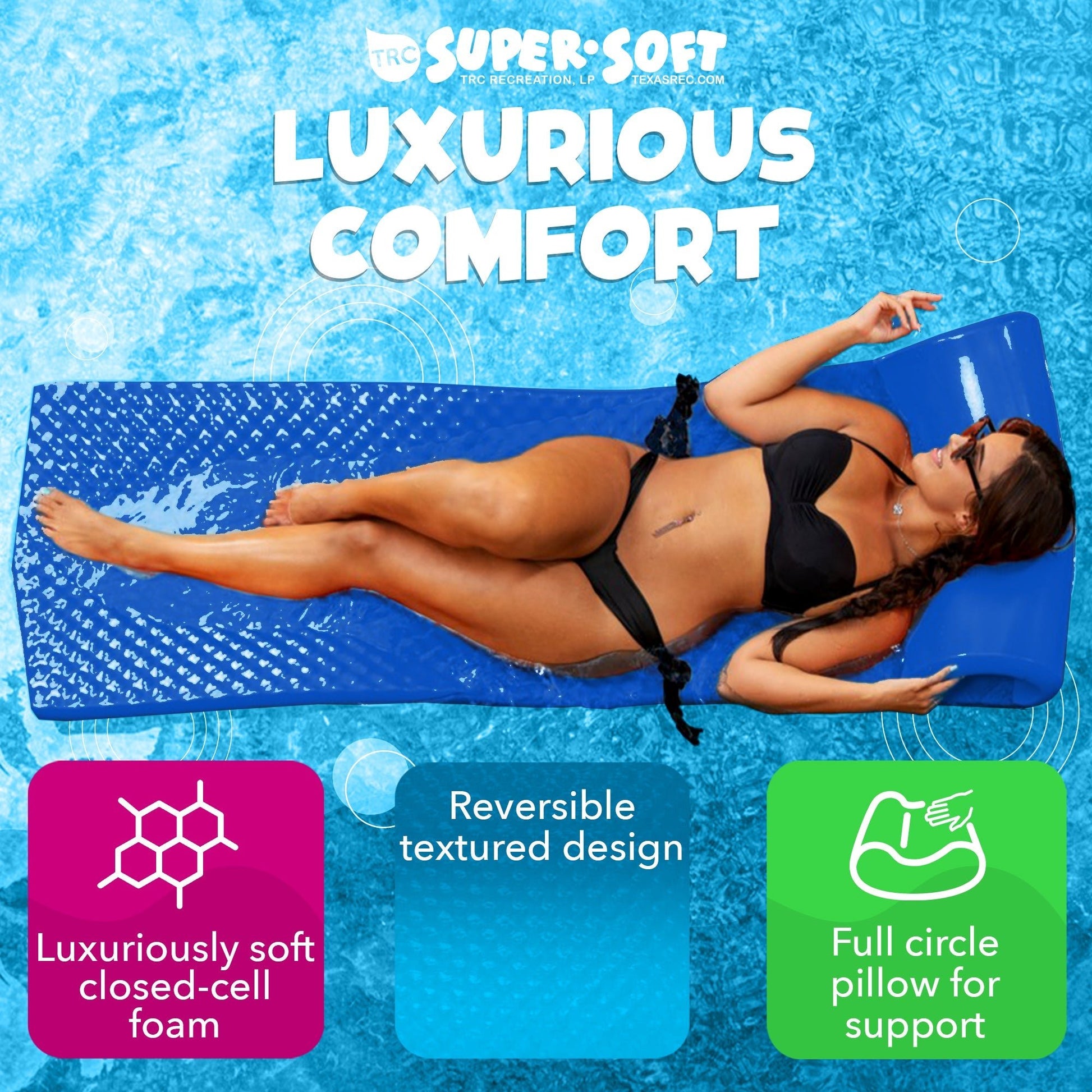 TRC Recreation Super Soft 2” Thick Vinyl Swimming Pool Float Mat, Indigo Blue - Angler's Pro Tackle & Outdoors