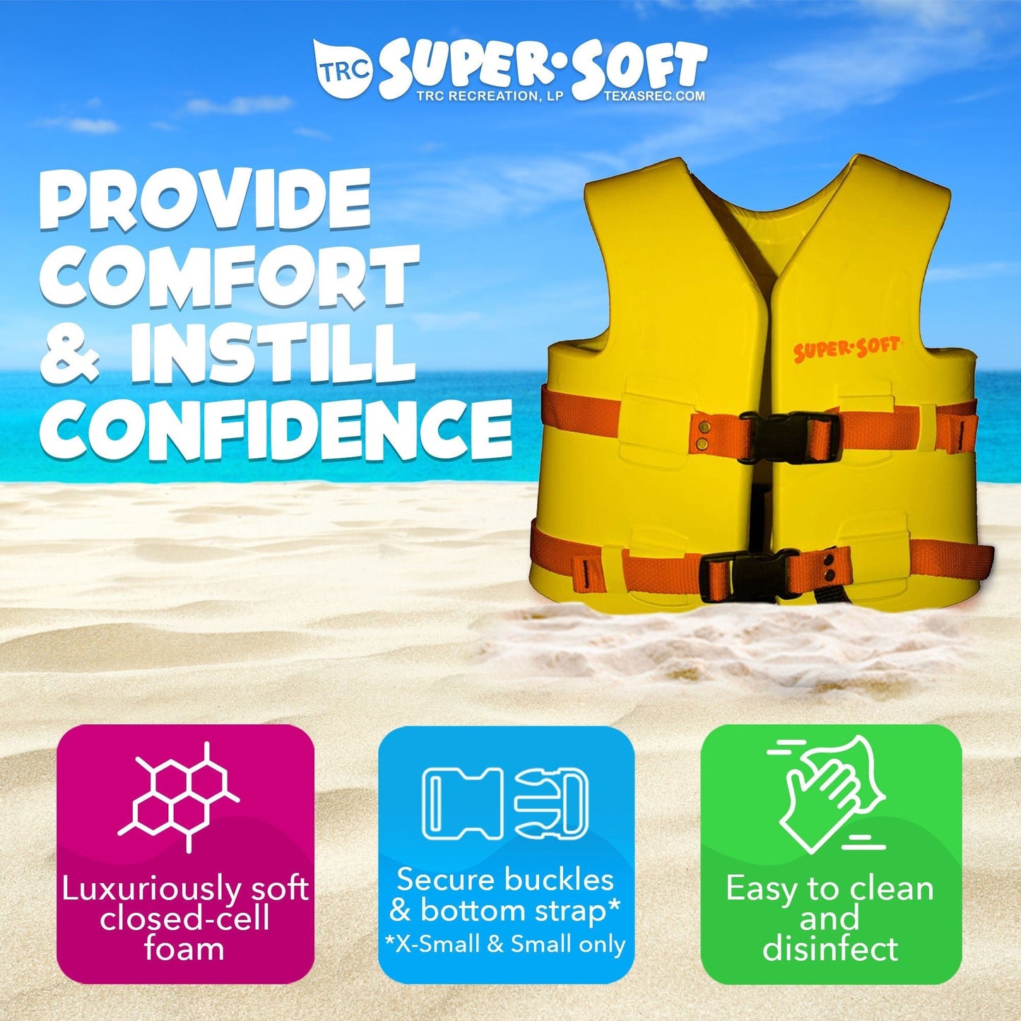 TRC Recreation Super Soft Child Life Jacket Safety Vest, X Small, 2 Pack, Yellow - Angler's Pro Tackle & Outdoors