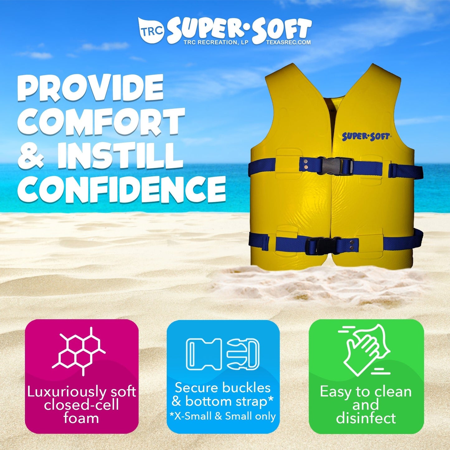 TRC Recreation Super Soft Child Life Jacket Swim Safety Vest, Medium, Yellow - Angler's Pro Tackle & Outdoors