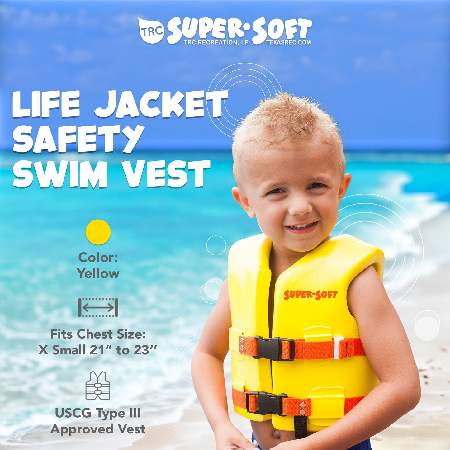 TRC Recreation Super Soft Child Life Jacket Swim Safety Vest, X Small, Yellow - Angler's Pro Tackle & Outdoors