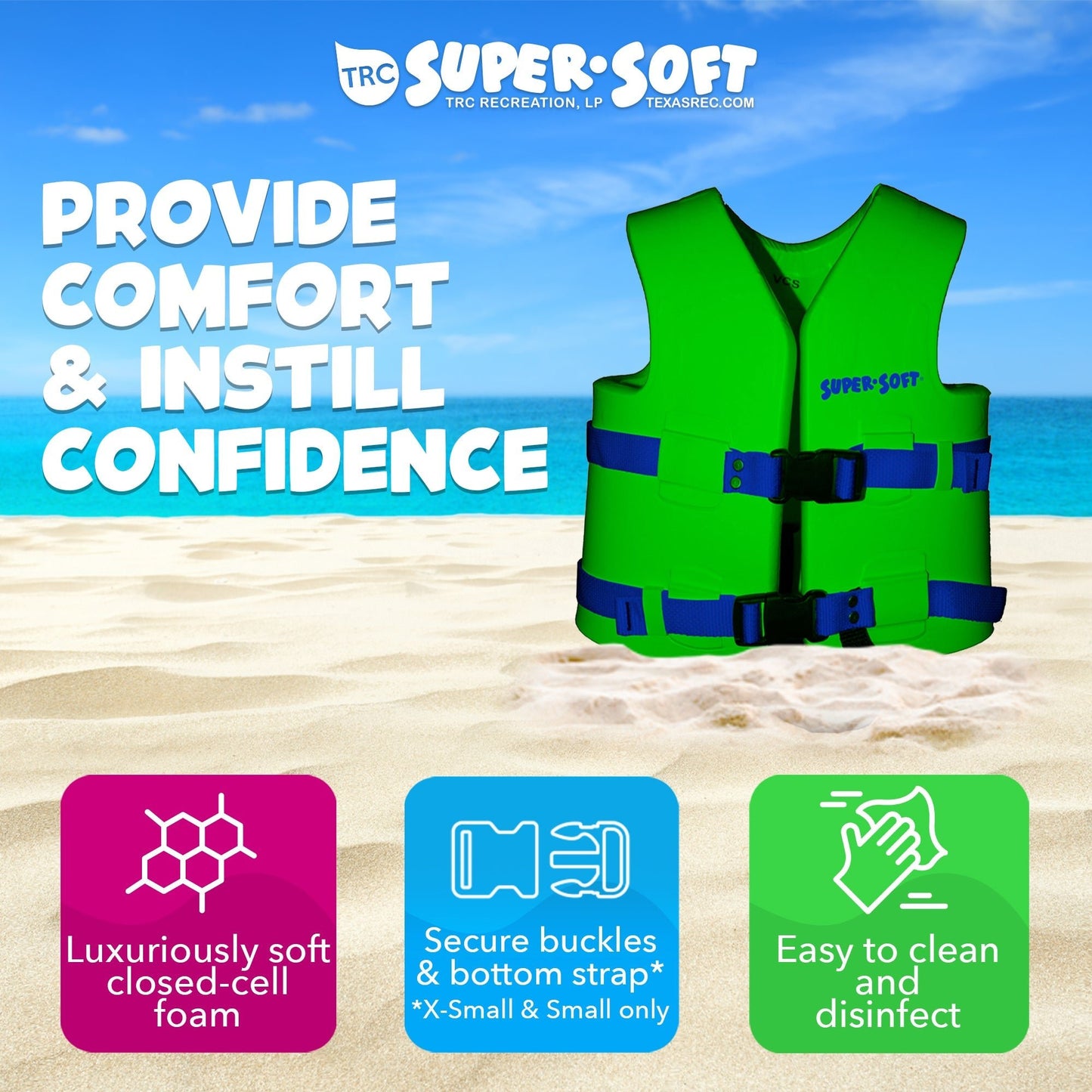 TRC Recreation Super Soft Child Life Jacket Swim Vest, Medium, Fierce Green - Angler's Pro Tackle & Outdoors