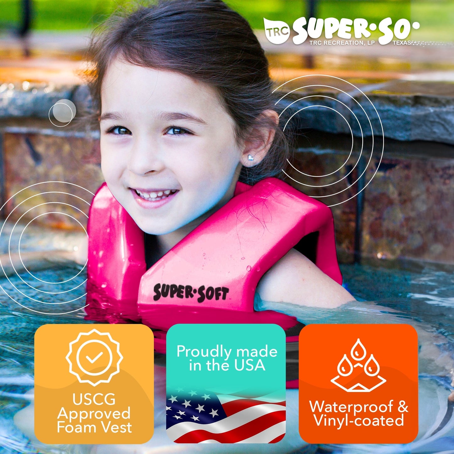 TRC Recreation Super Soft Child Life Jacket Swim Vest, Medium, Flamingo Pink - Angler's Pro Tackle & Outdoors