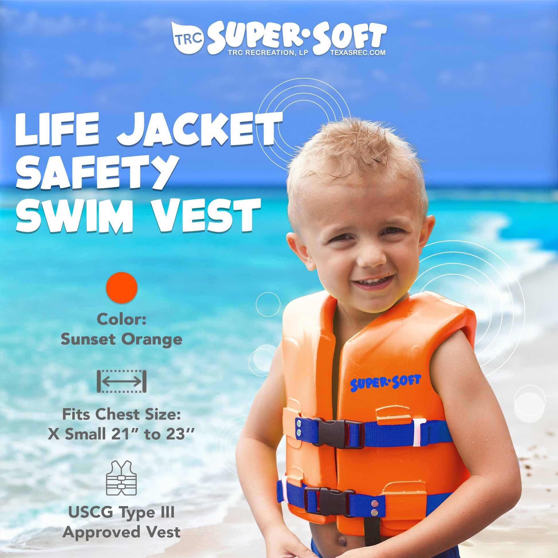 TRC Recreation Super Soft Child Life Jacket Swim Vest, X Small, Sunset Orange - Angler's Pro Tackle & Outdoors