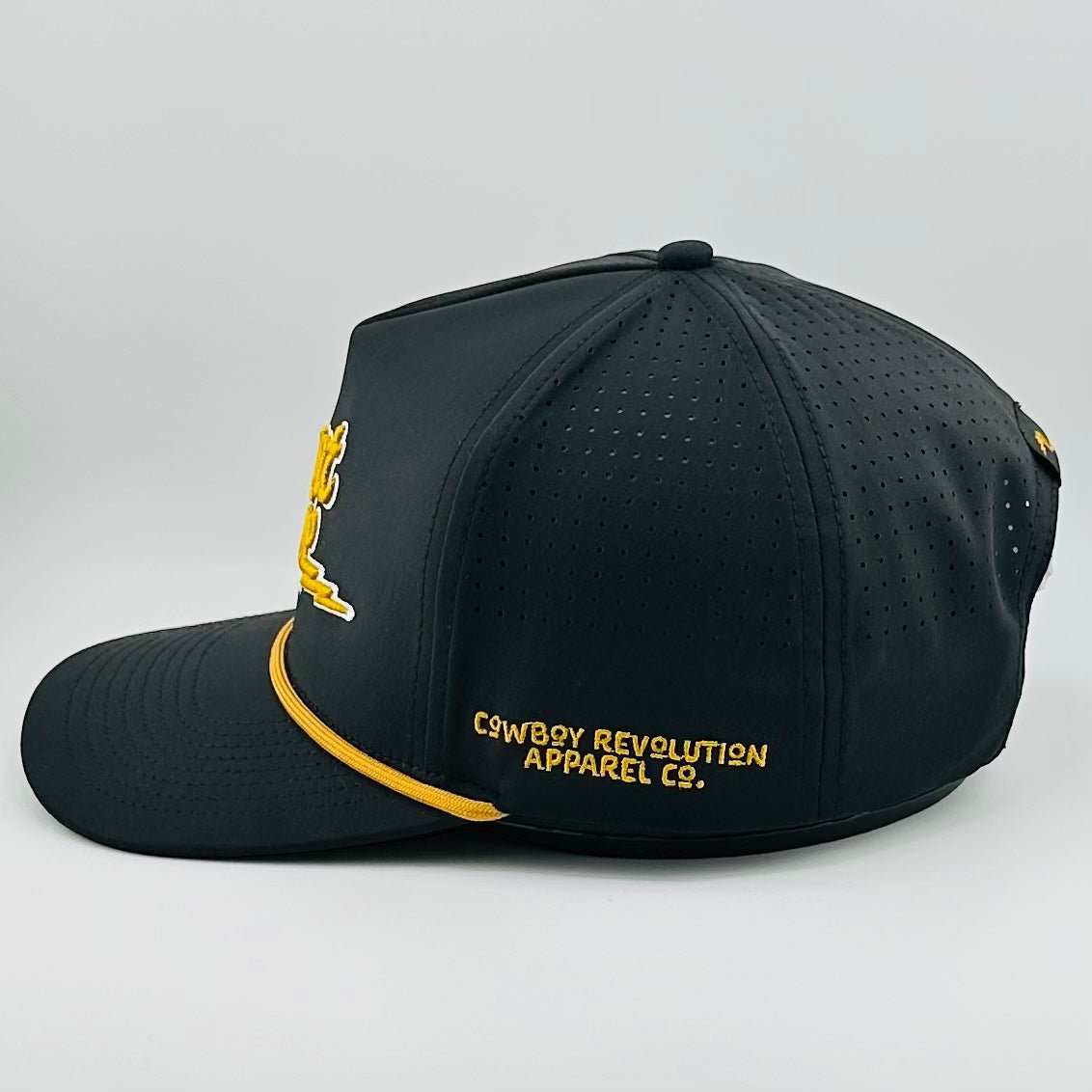 Trent Cowie "Support Independence" Cowboy Revolution 5 - panel Performance Hat (Black & Gold) - Angler's Pro Tackle & Outdoors