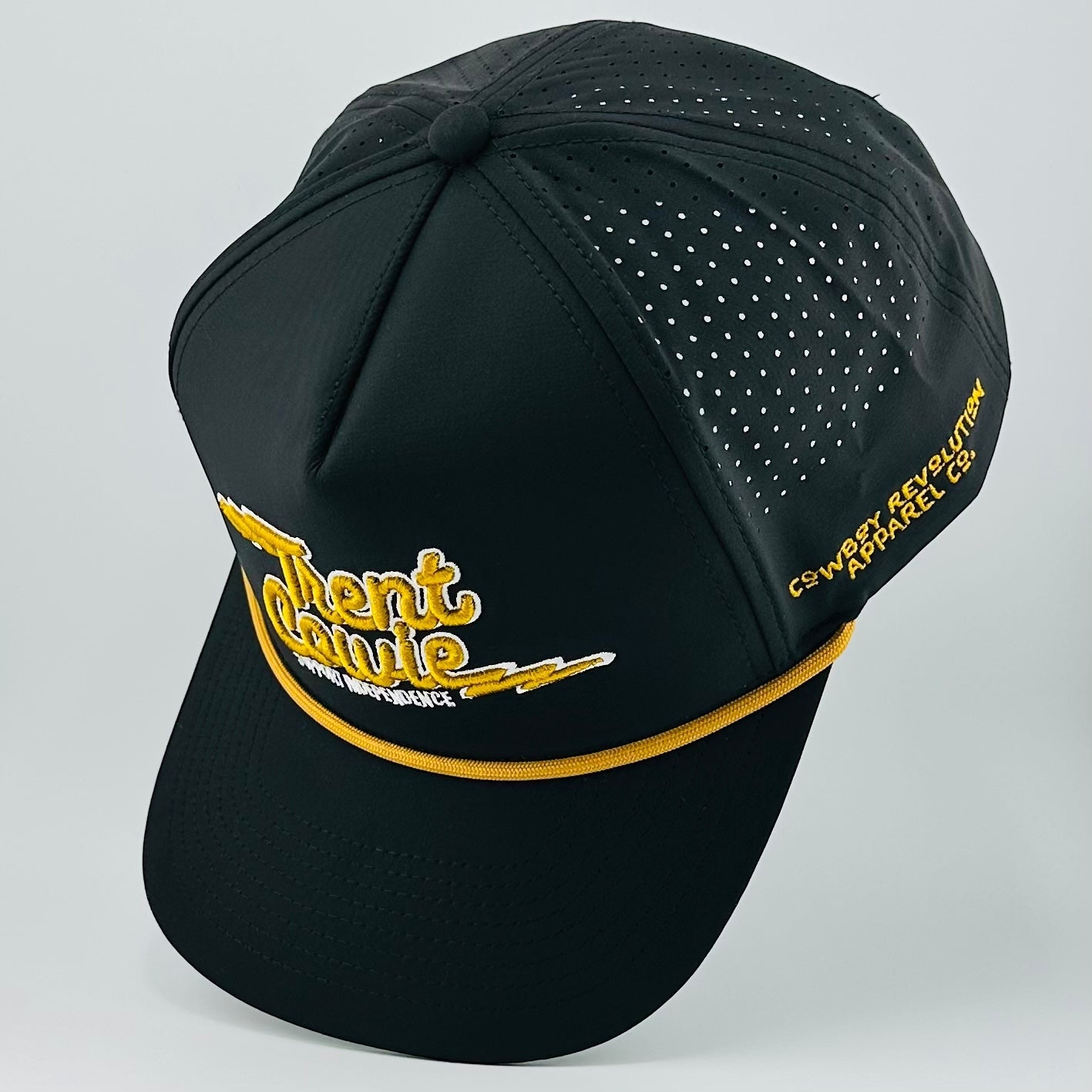 Trent Cowie "Support Independence" Cowboy Revolution 5 - panel Performance Hat (Black & Gold) - Angler's Pro Tackle & Outdoors