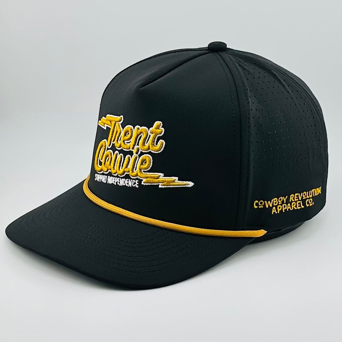 Trent Cowie "Support Independence" Cowboy Revolution 5 - panel Performance Hat (Black & Gold) - Angler's Pro Tackle & Outdoors