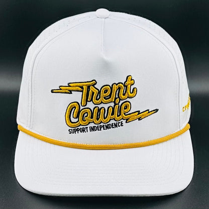 Trent Cowie "Support Independence" Cowboy Revolution 5 - panel Performance Hat (White & Gold) - Angler's Pro Tackle & Outdoors