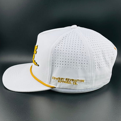 Trent Cowie "Support Independence" Cowboy Revolution 5 - panel Performance Hat (White & Gold) - Angler's Pro Tackle & Outdoors