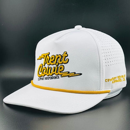 Trent Cowie "Support Independence" Cowboy Revolution 5 - panel Performance Hat (White & Gold) - Angler's Pro Tackle & Outdoors