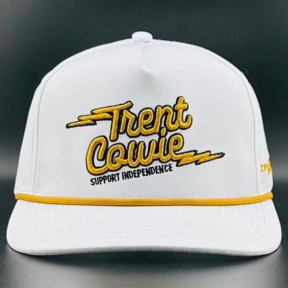 Trent Cowie "Support Independence" Cowboy Revolution 5 - panel Performance Hat (White & Gold) - Angler's Pro Tackle & Outdoors