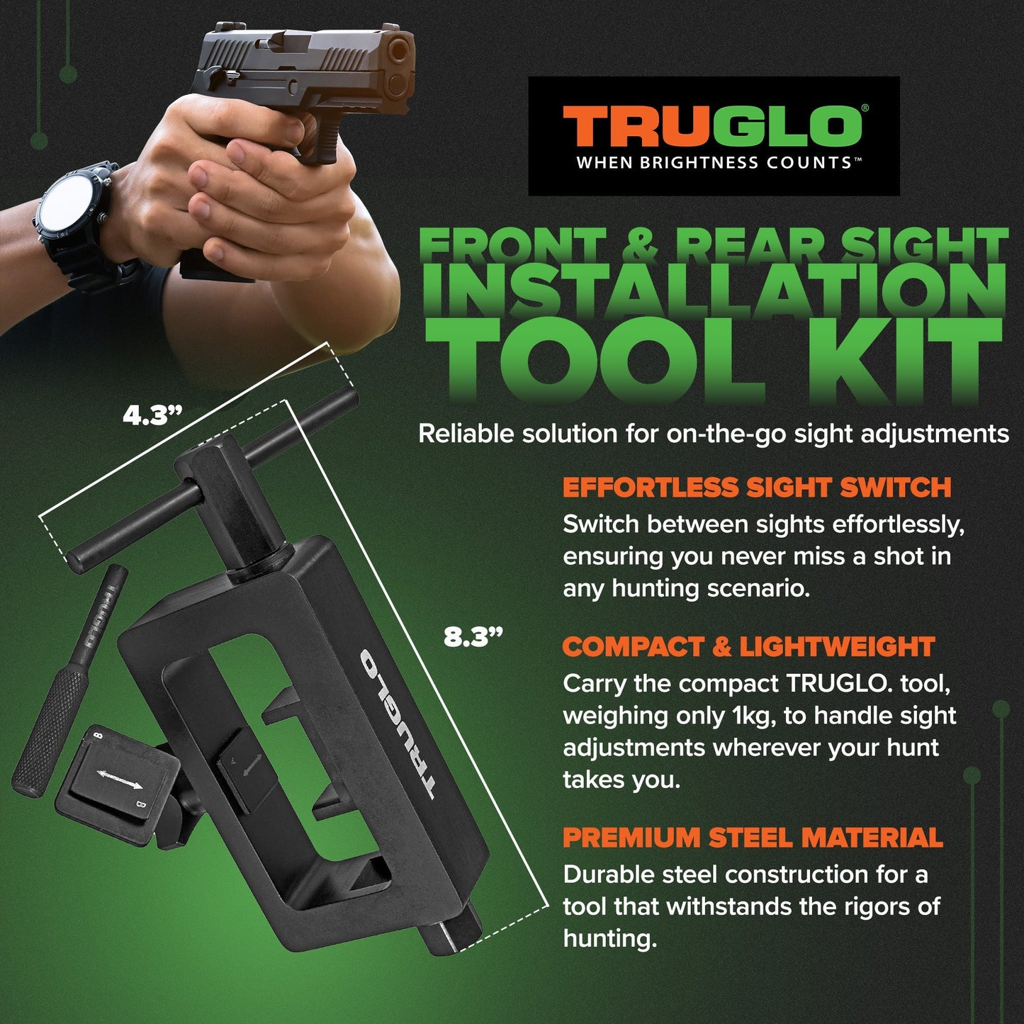TruGlo Front and Rear Sight Installation Tool Kit Set for Pistols, Black - Angler's Pro Tackle & Outdoors