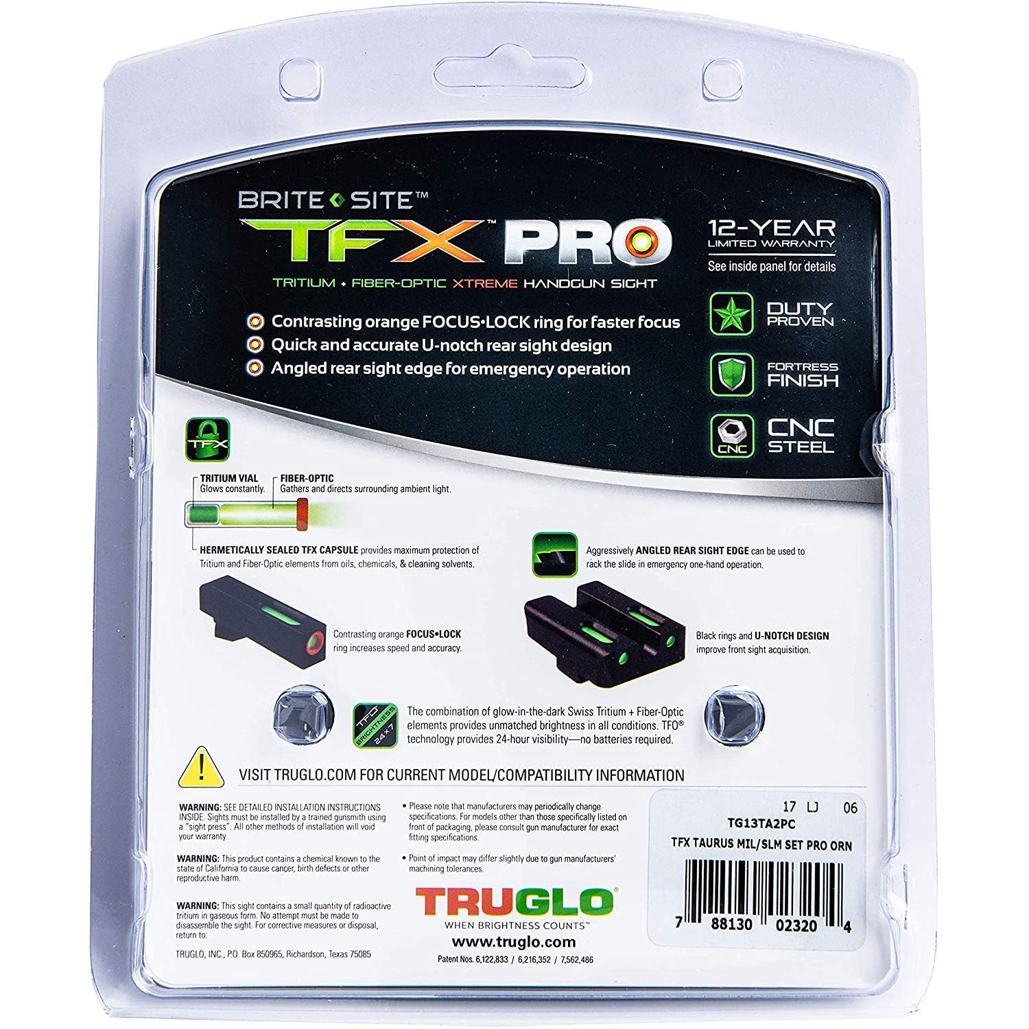 TruGlo Pro TFK Fiber Optic Tritium Handgun Glock Pistol Sight Accessory, Taurus - Angler's Pro Tackle & Outdoors