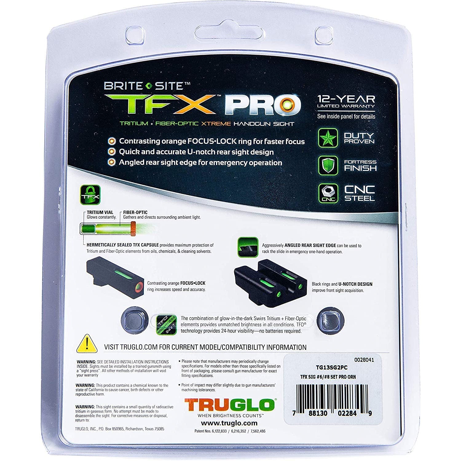 TruGlo Pro TFK TG13SG2PC Fiber Optic Tritium Handgun Pistol Sight, Sig Sauer - Angler's Pro Tackle & Outdoors