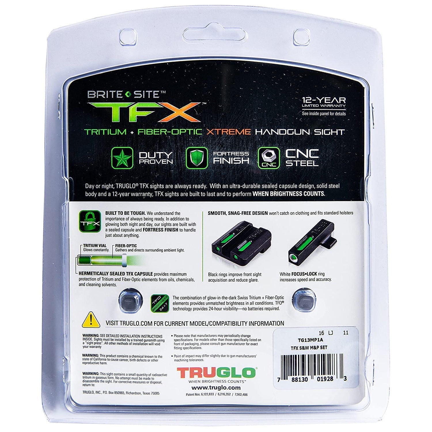 TruGlo TFK Fiber Optic Tritium Handgun Sight Accessories, Fits S&W M&P Models - Angler's Pro Tackle & Outdoors