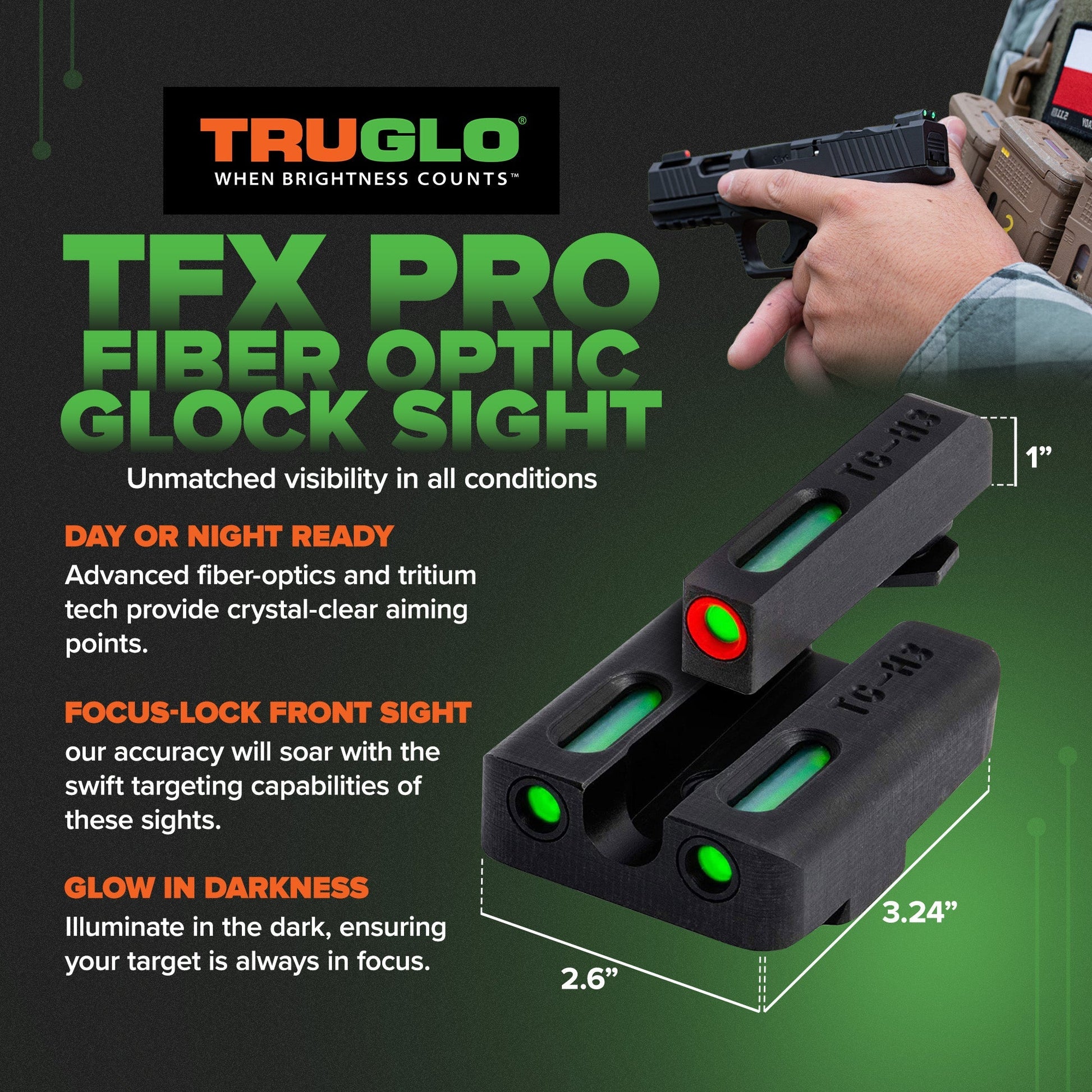 TruGlo TFK Pro Fiber Optic Tritium Handgun Glock Sight Accessories for Handguns - Angler's Pro Tackle & Outdoors