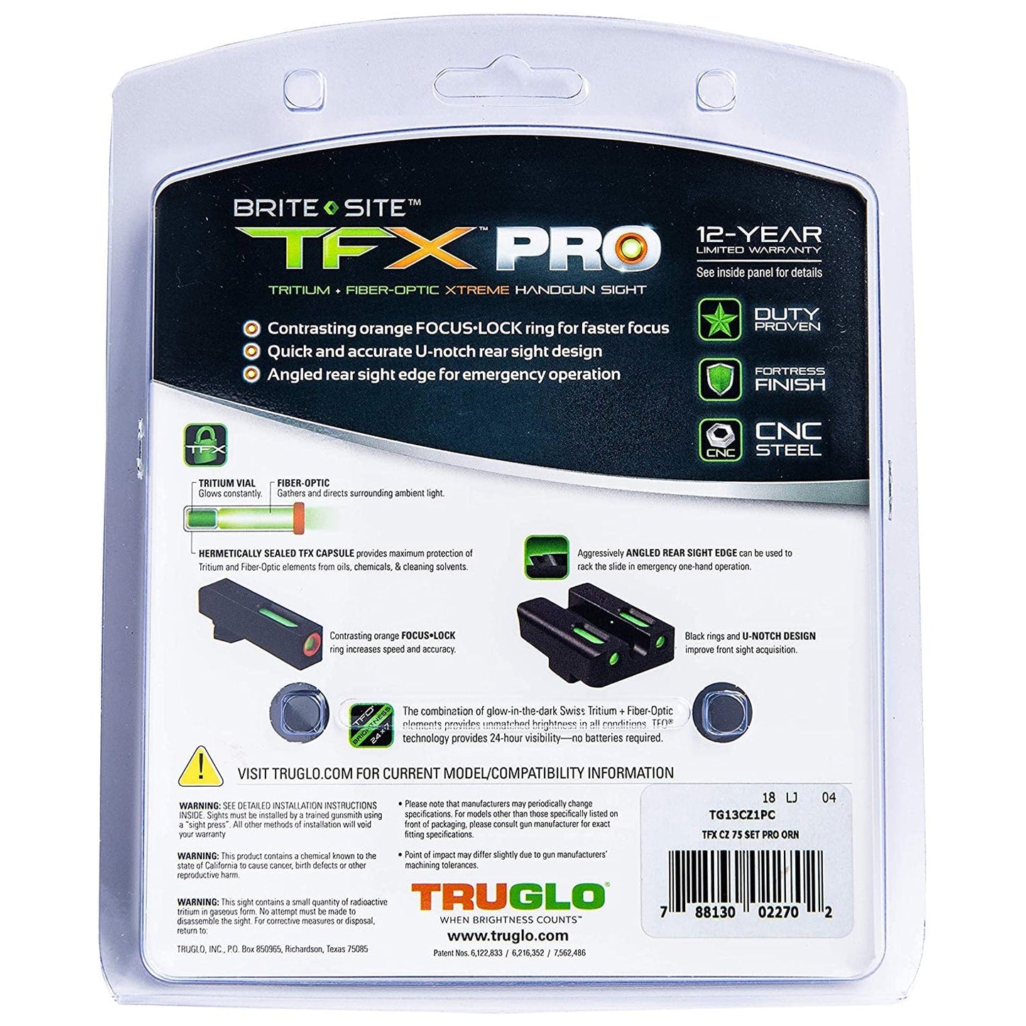 TruGlo TFK Pro Fiber Optic Tritium Handgun Pistol Sight Accessories, CZ 75 - Angler's Pro Tackle & Outdoors