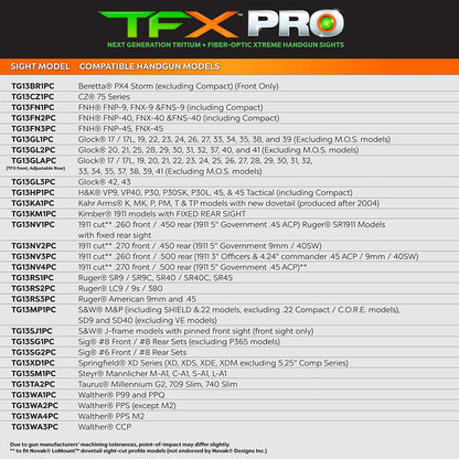 TruGlo Pro TFK Fiber Optic Tritium Handgun Glock Pistol Sight Accessory, Taurus