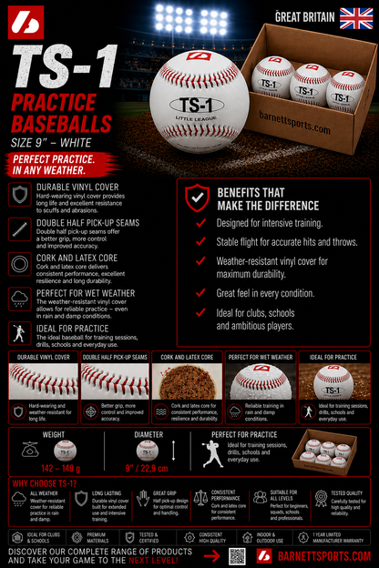 Barnett TS-1 Practice baseballs size 9", White, 1 dozen