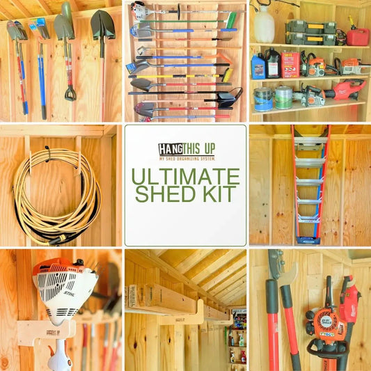 HangThis Up -  ULTIMATE SHED ORGANIZATION KIT:   Yard tool rack, Garden tool Storage, Organizer