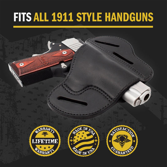 Relentless Tactical The Ultimate Leather Gun Holster | 3 Slot Pancake Style Belt Holster | Handmade in the USA! | Fits all 1911 Style Handguns