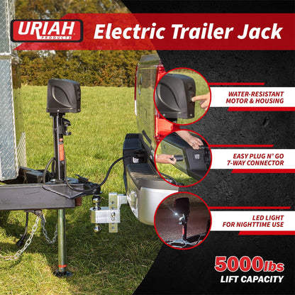 Uriah Products Electric 12V 7 Way Connector 5000 Lb Lift Capacity Trailer Jack - Angler's Pro Tackle & Outdoors