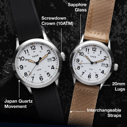 Vaer S5 Calendar Field White - 40mm Quartz - Angler's Pro Tackle & Outdoors