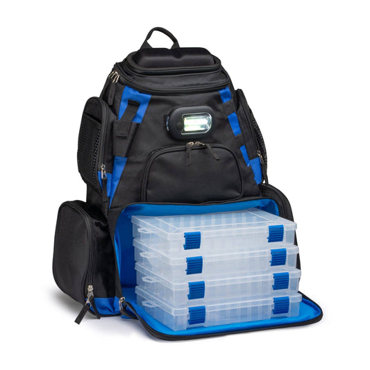 VEXAN® Fishing Backpack Tackle Box w/Removable LED Light - Angler's Pro Tackle & Outdoors