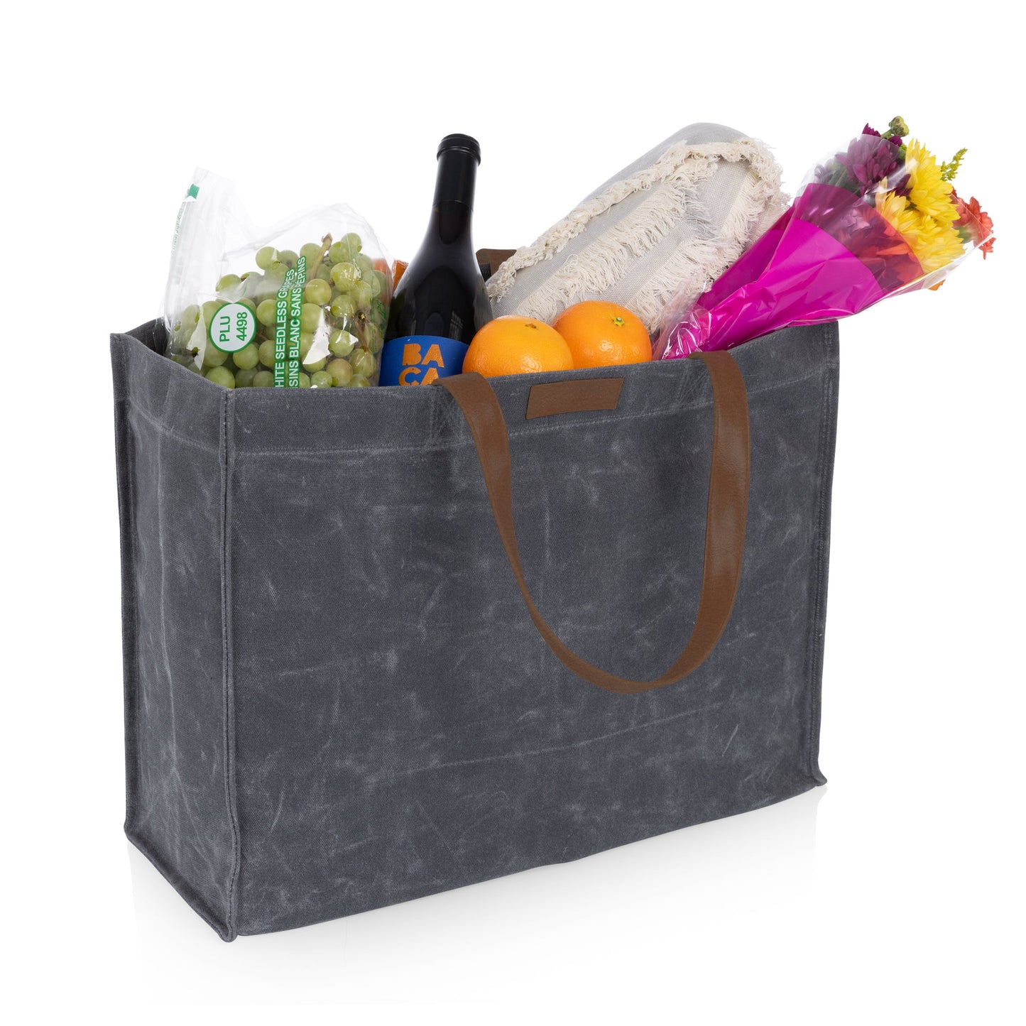 Picnic Time Market Waxed Canvas Tote with Leatherette Handles