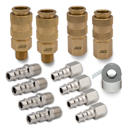 Jaco Hi-Flo Quick Connect Air Fittings | Plug & Coupler Kit - 1/4" NPT (Set of 12)