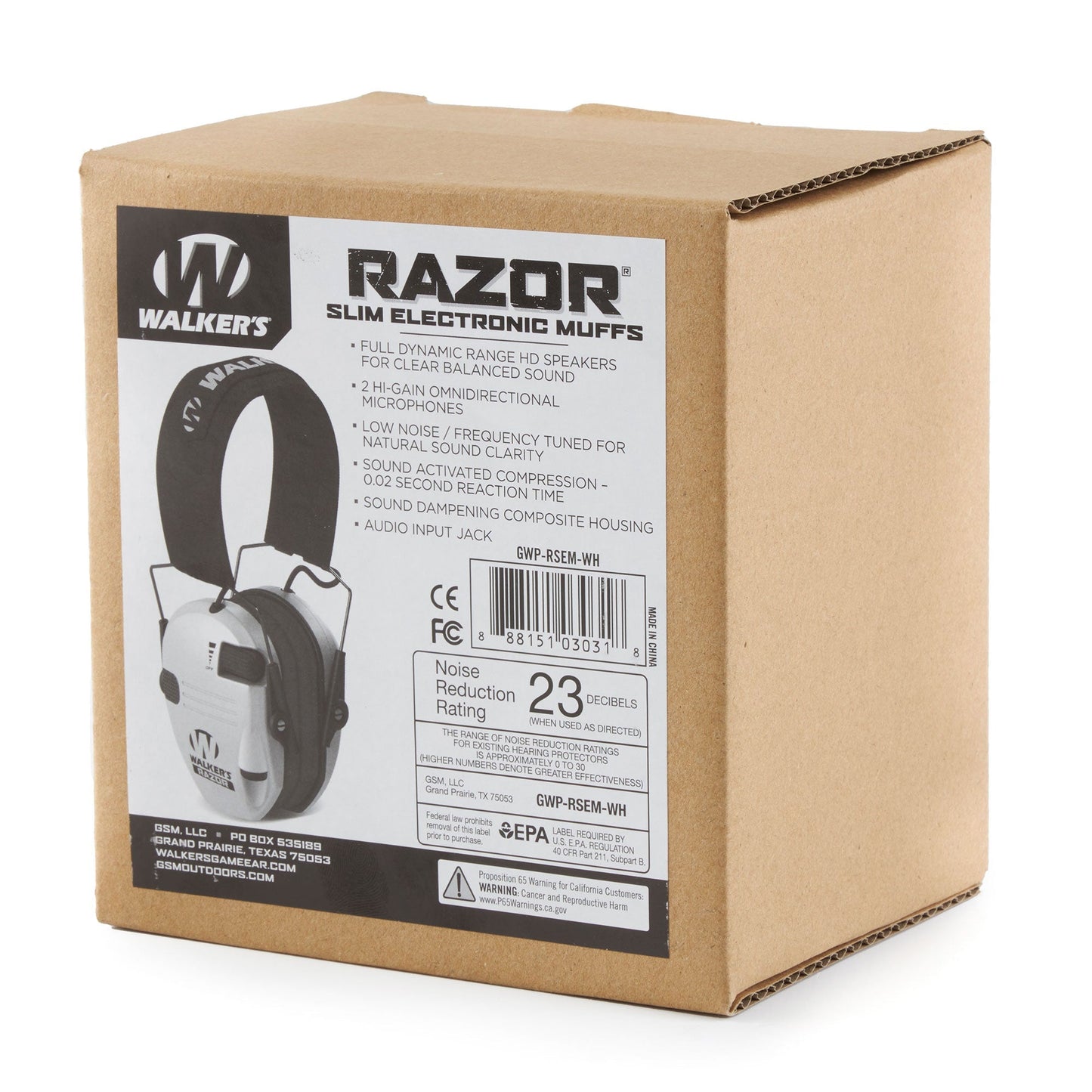 Walker's Razor Slim Shooter Folding Ear Protection Muffs with NRR of 23dB, White - Angler's Pro Tackle & Outdoors