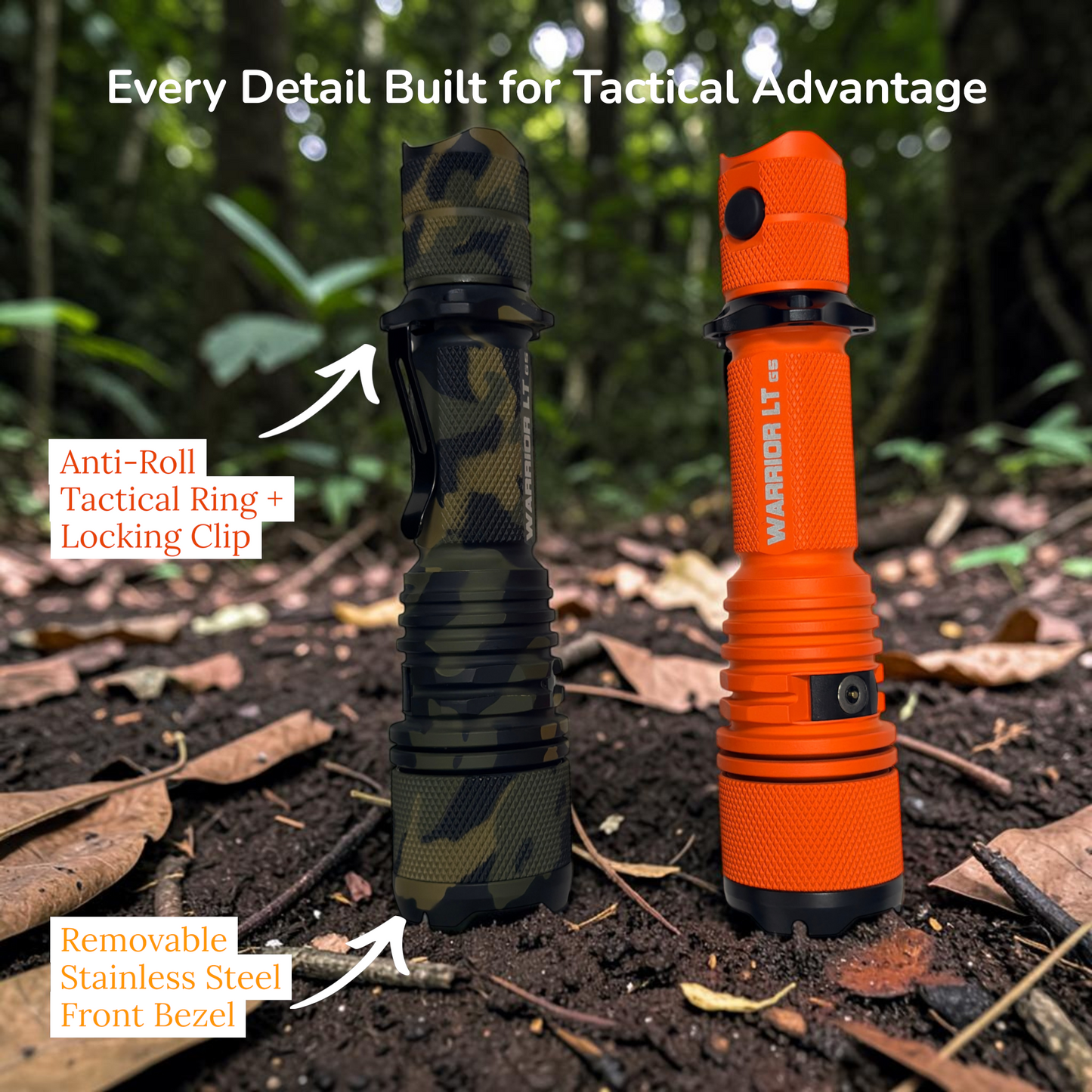Powertac - Warrior LT (Long Throw) Gen 5 - 3050 Lumen Tactical Flashlight
