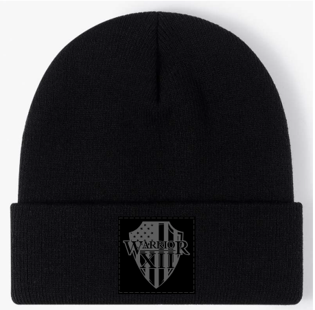 Warrior 12 - Black Knit Beanie - W12 Black Patch - Angler's Pro Tackle & Outdoors