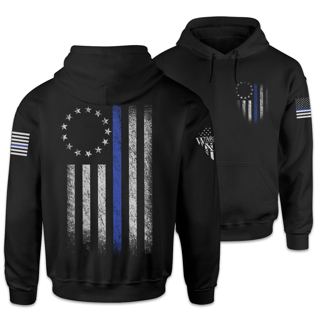 Warrior 12 - Thin Blue Line Betsy Ross Flag Hoodie - Angler's Pro Tackle & Outdoors