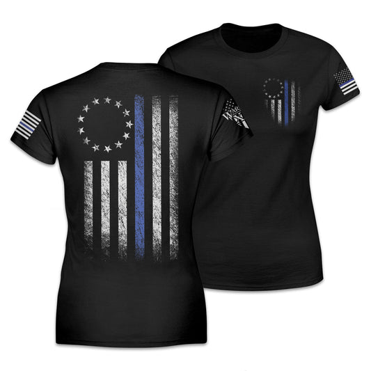 Warrior 12 - Thin Blue Line Betsy Ross Flag - Women's Relaxed Fit - Angler's Pro Tackle & Outdoors