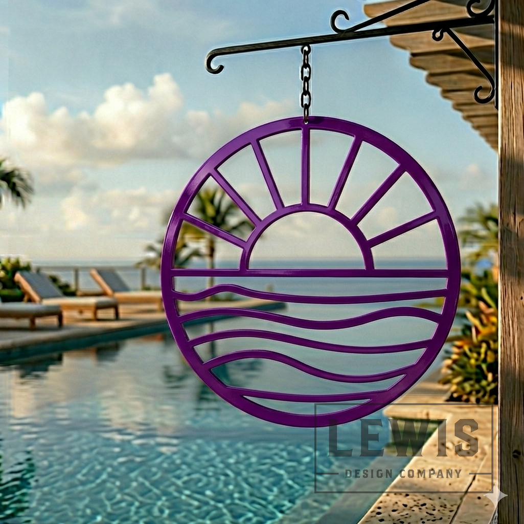 Lewis Design Co Sun and Waves Metal Wall Art, Outdoor patio Wall decor