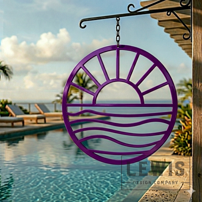 Lewis Design Co Sun and Waves Metal Wall Art, Outdoor patio Wall decor