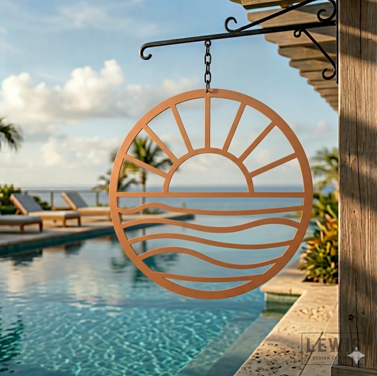 Lewis Design Co Sun and Waves Metal Wall Art, Outdoor patio Wall decor