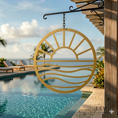 Lewis Design Co Sun and Waves Metal Wall Art, Outdoor patio Wall decor
