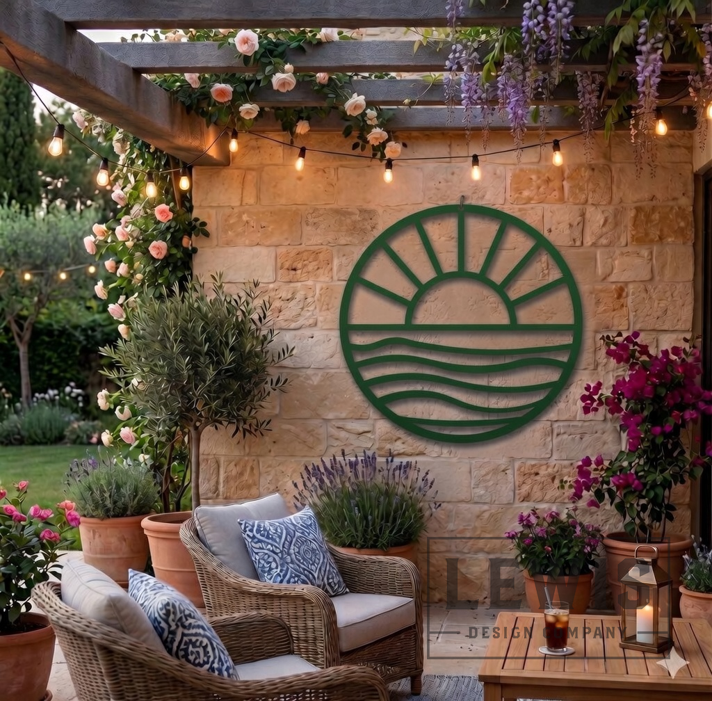 Lewis Design Co Sun and Waves Metal Wall Art, Outdoor patio Wall decor