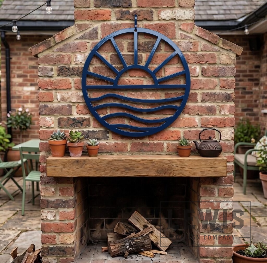 Lewis Design Co Sun and Waves Metal Wall Art, Outdoor patio Wall decor
