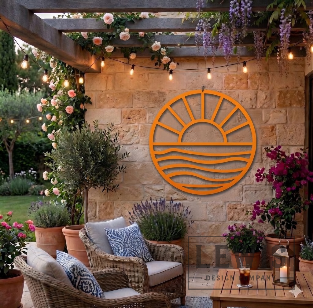 Lewis Design Co Sun and Waves Metal Wall Art, Outdoor patio Wall decor