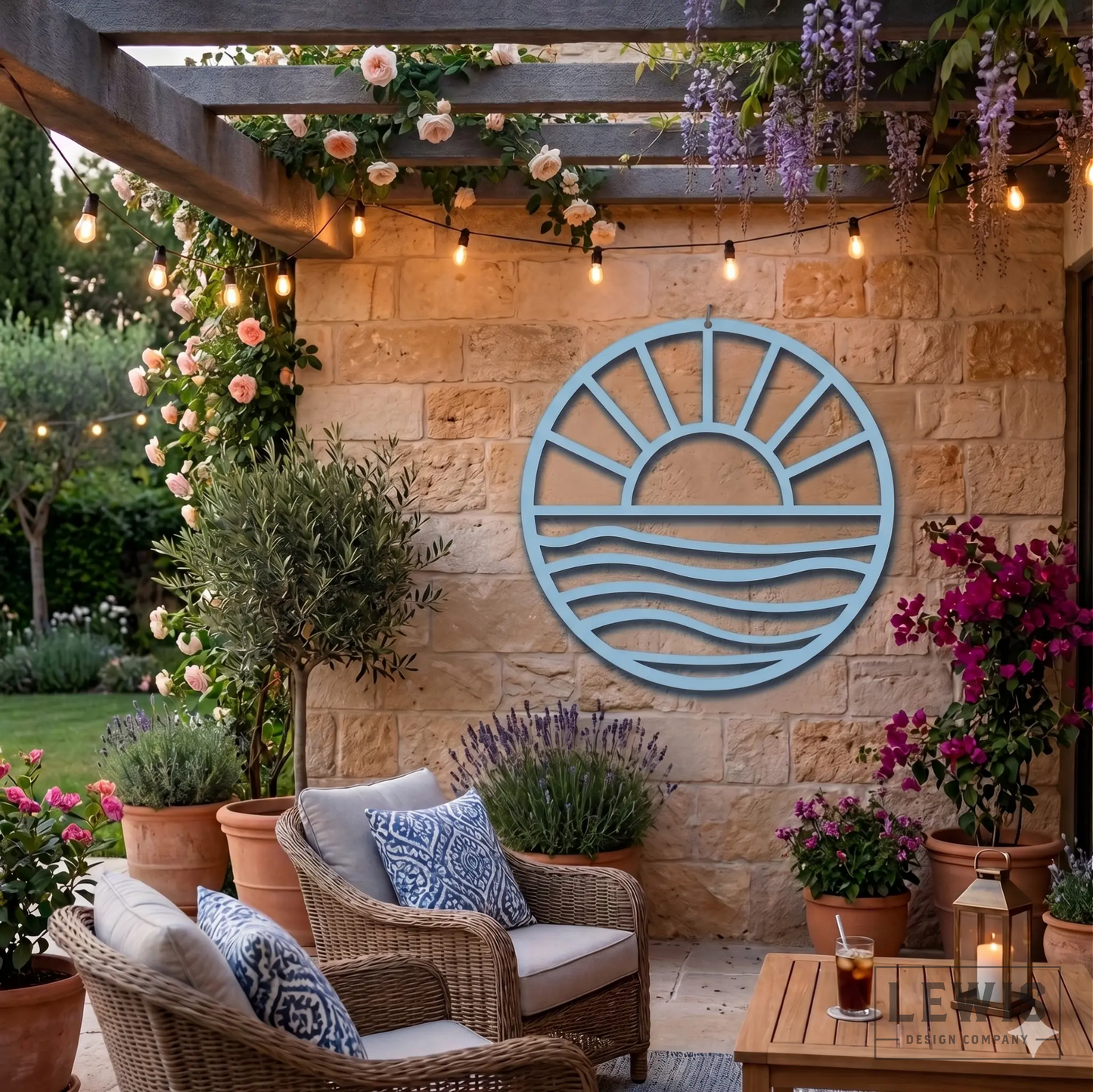 Lewis Design Co Sun and Waves Metal Wall Art, Outdoor patio Wall decor