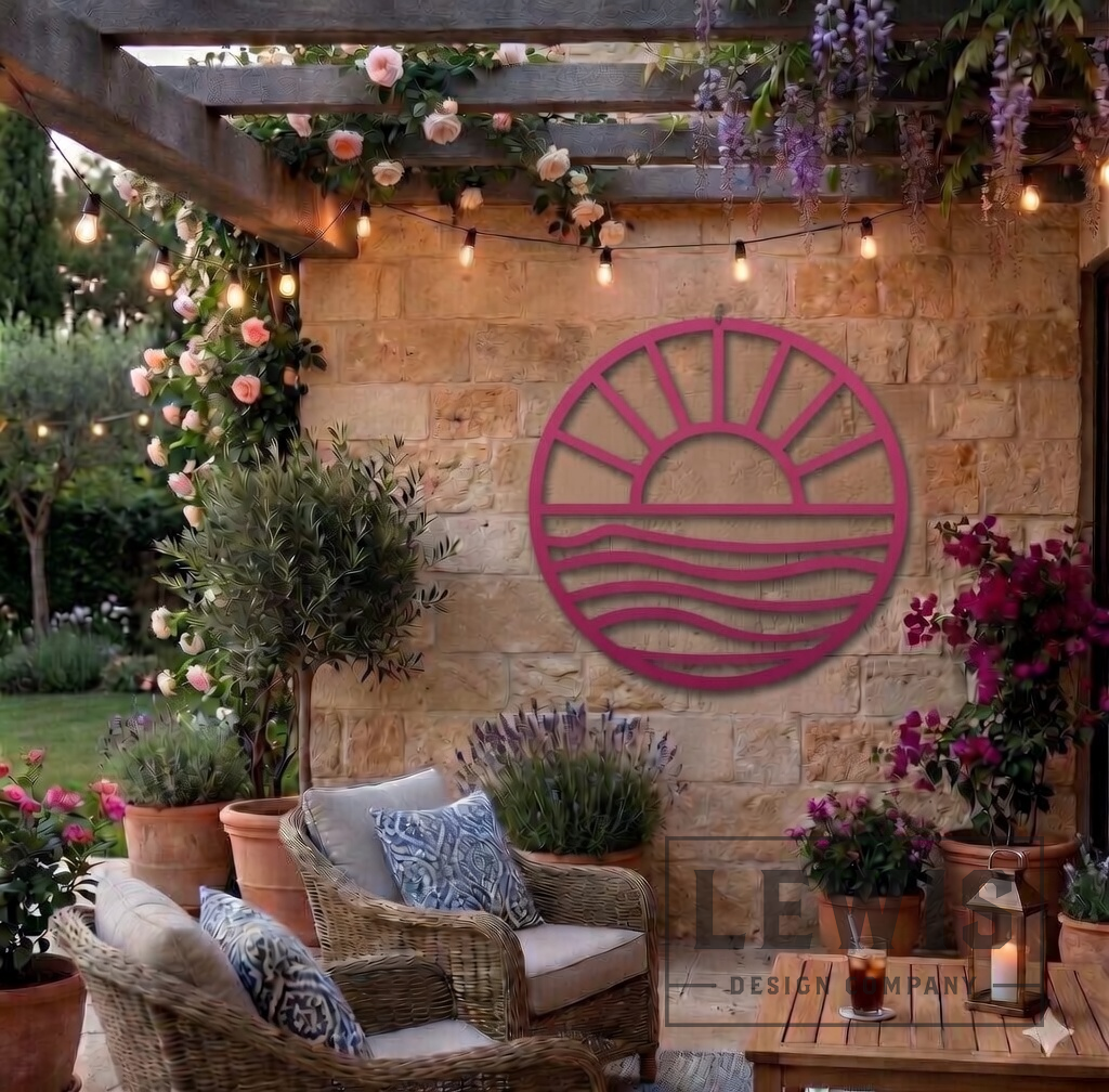Lewis Design Co Sun and Waves Metal Wall Art, Outdoor patio Wall decor