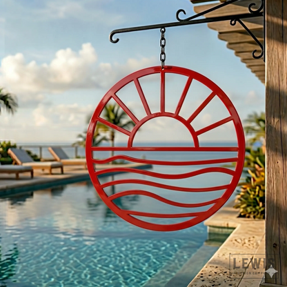 Lewis Design Co Sun and Waves Metal Wall Art, Outdoor patio Wall decor