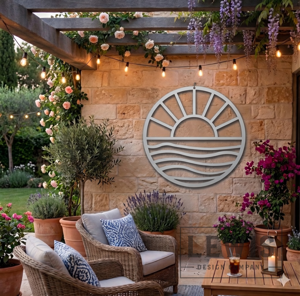 Lewis Design Co Sun and Waves Metal Wall Art, Outdoor patio Wall decor