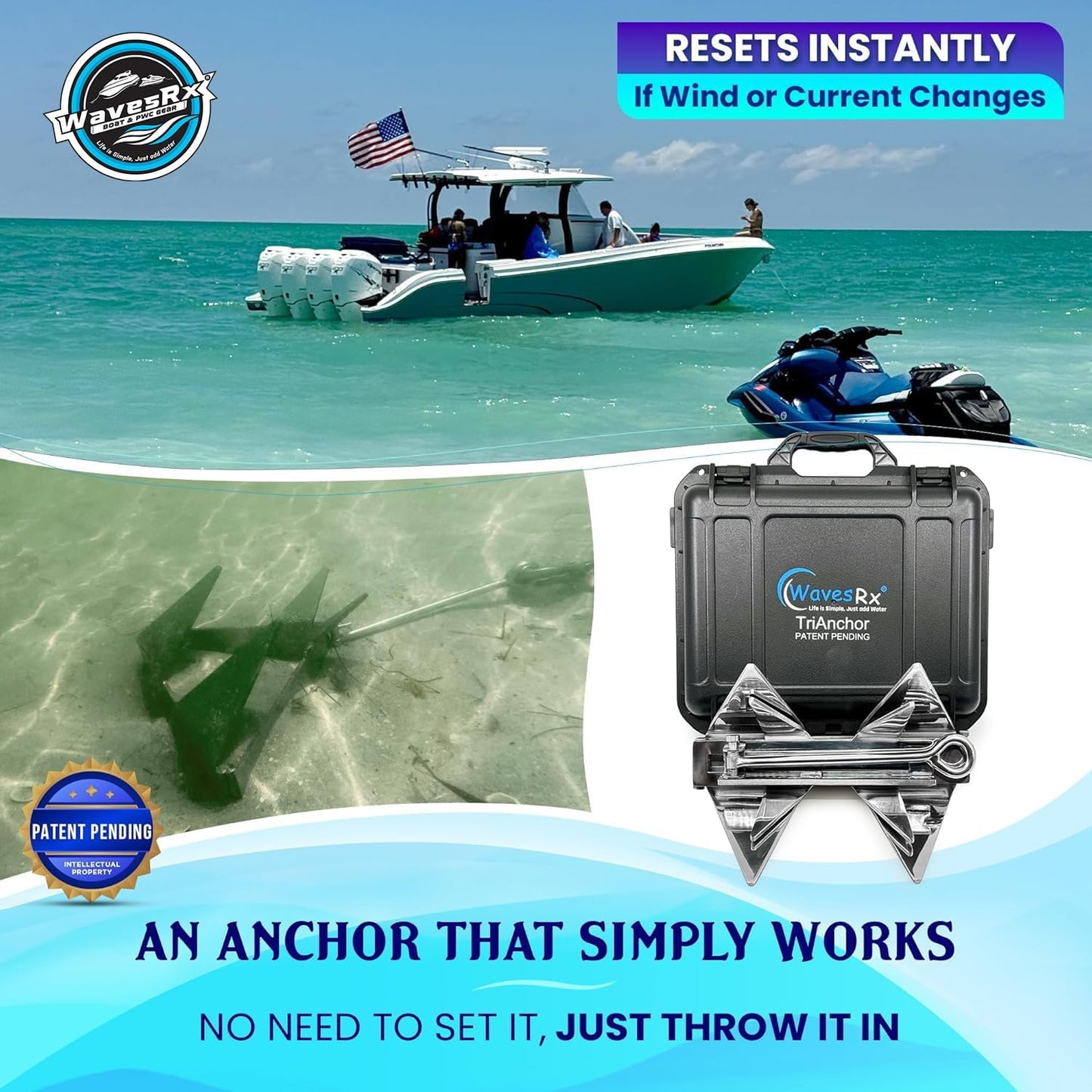 WavesRx 12LB FOLDING TRIANCHOR - Angler's Pro Tackle & Outdoors