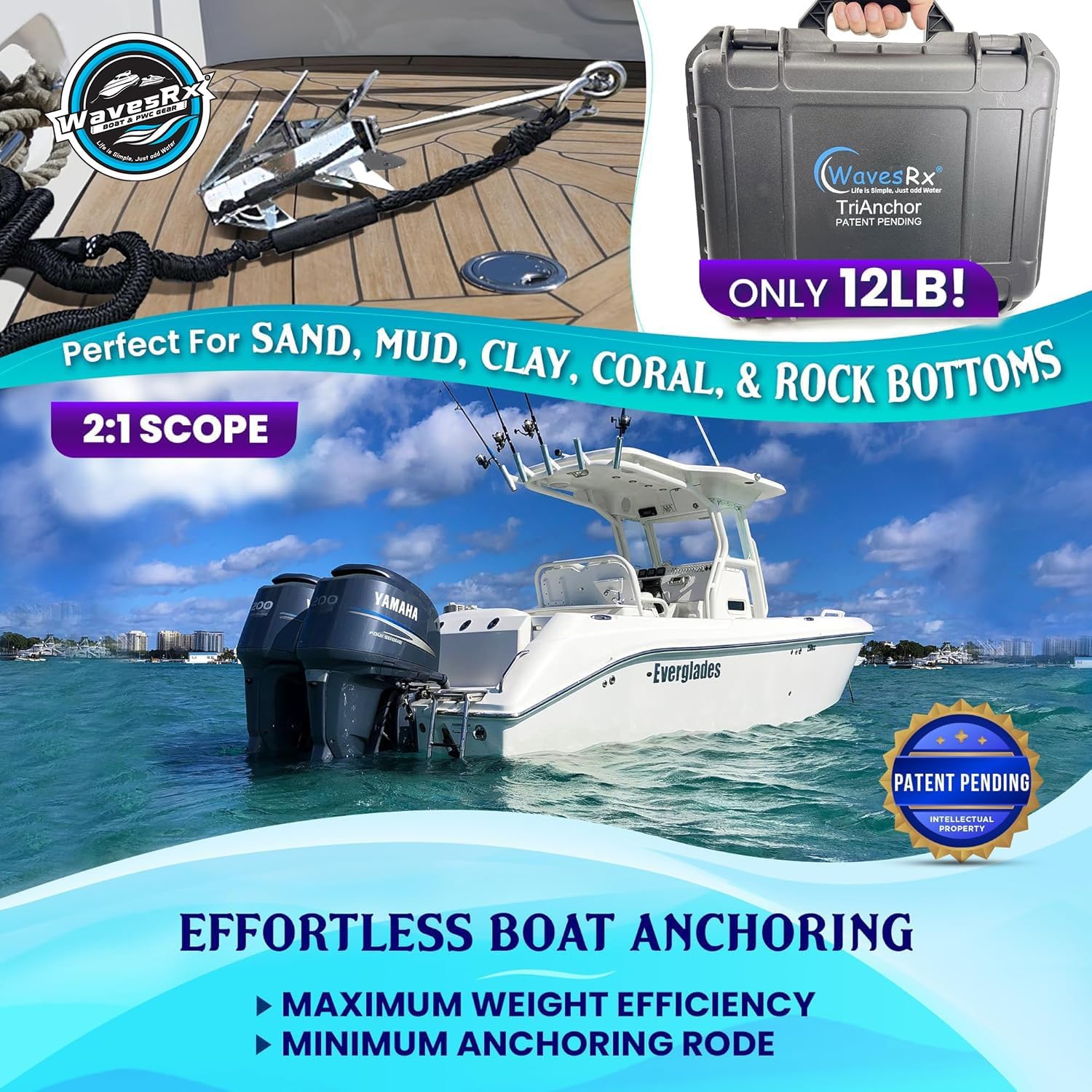 WavesRx 12LB FOLDING TRIANCHOR - Angler's Pro Tackle & Outdoors