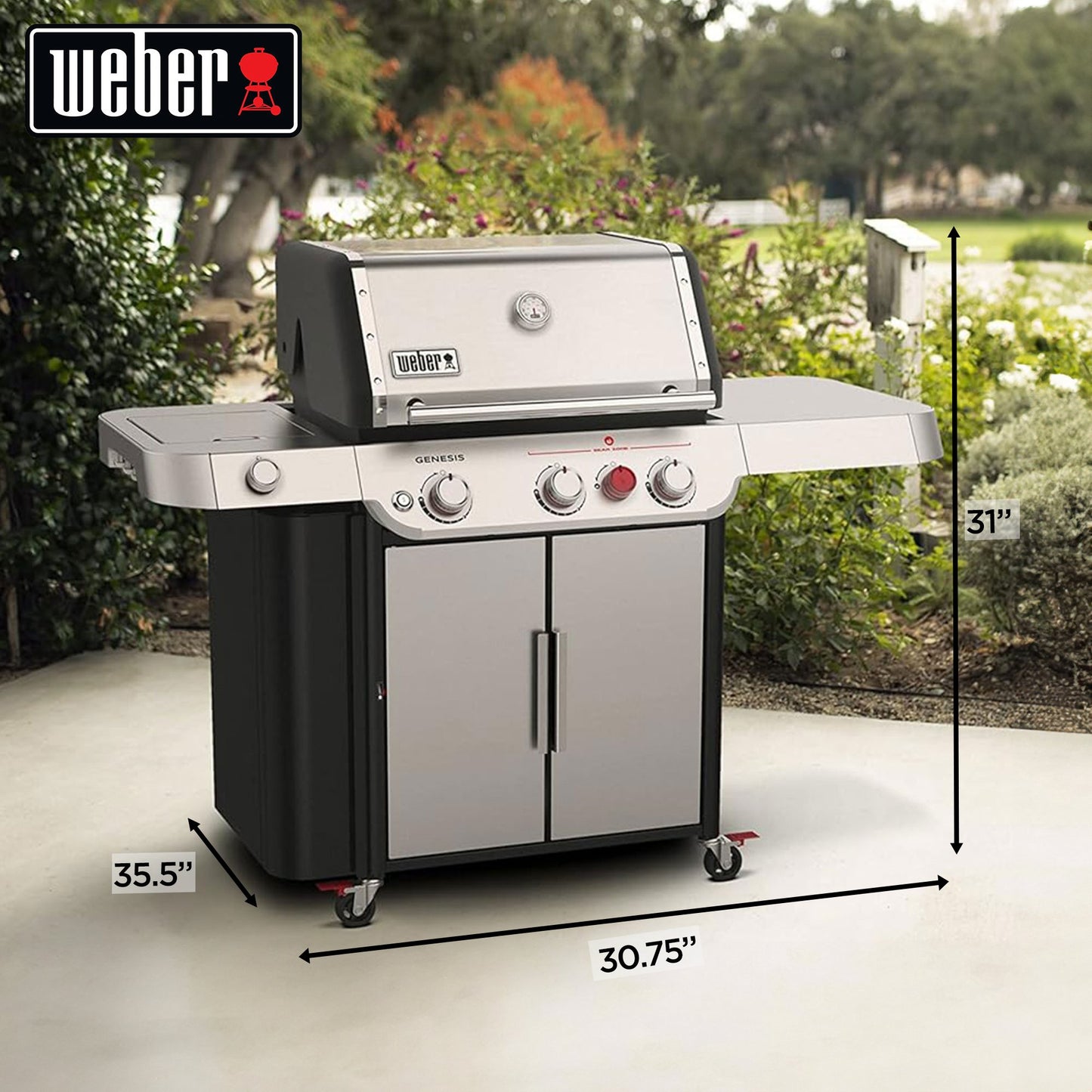 Weber Genesis S - 335 Outdoor Stainless Steel 3 Burner Natural Gas Grill, Silver - Angler's Pro Tackle & Outdoors