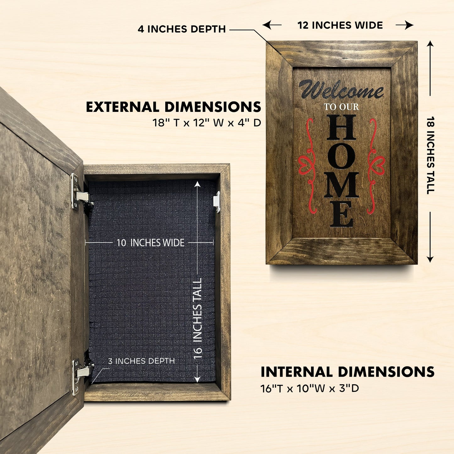 Bellewood Designs - Wooden Secure Gun Safe Welcome to our Home Wall Decor (Jacobean)