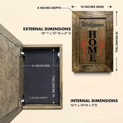 Bellewood Designs - Wooden Secure Gun Safe Welcome to our Home Wall Decor (Jacobean)